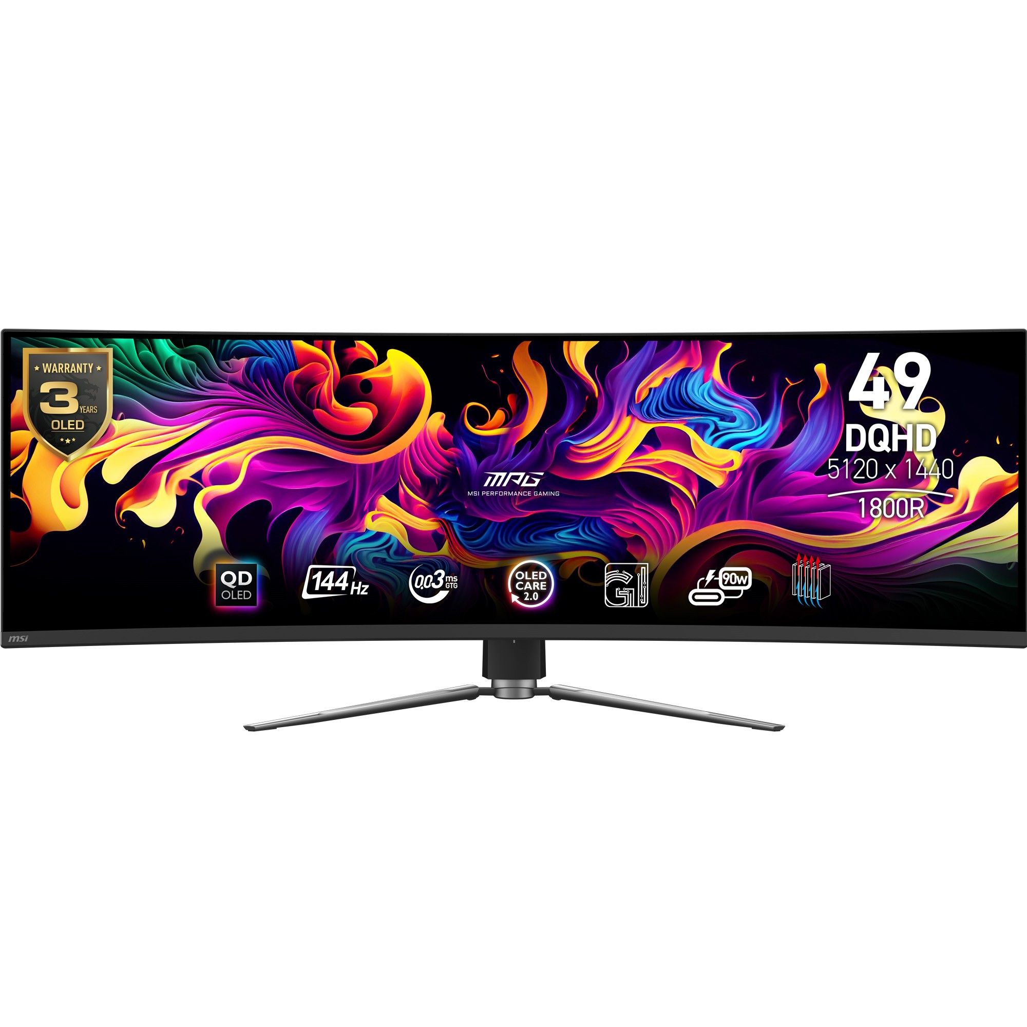 MSI MPG 491CQPDE QD-OLED Gaming Monitor - 144Hz, 0,03ms GTG MSI OLED Care 2.0, HDMI 2.1 mit 48Gbps Bandbreite, VRR und ALLM Unte