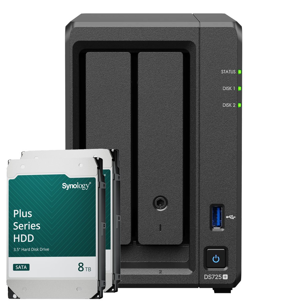 Synology DS725+ 16TB Plus HDD NAS-Bundle NAS inkl. 2x 8TB Synology Plus 3.5 Zoll SATA Festplatte