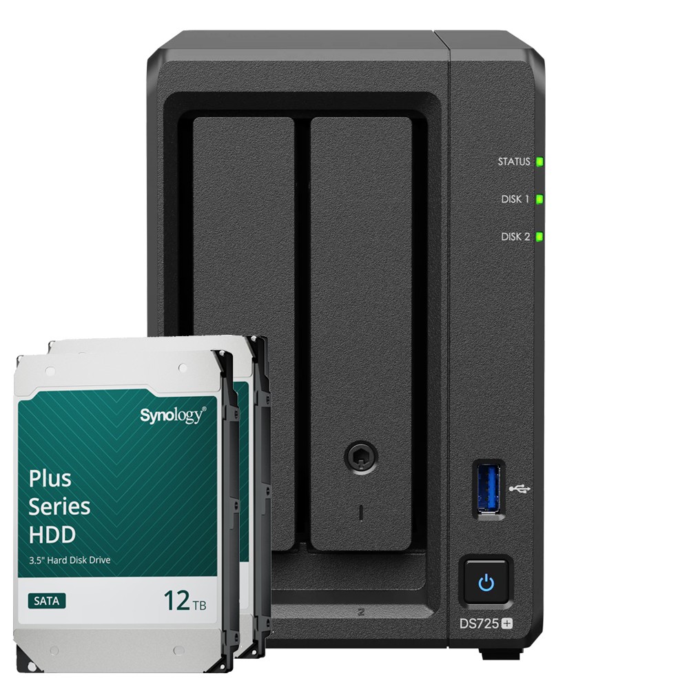 Synology DS725+ 24TB Plus HDD NAS-Bundle NAS inkl. 2x 12TB Synology Plus 3.5 Zoll SATA Festplatte