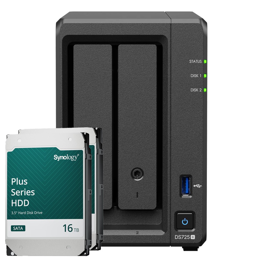 Synology DS725+ 32TB Plus HDD NAS-Bundle NAS inkl. 2x 16TB Synology Plus 3.5 Zoll SATA Festplatte
