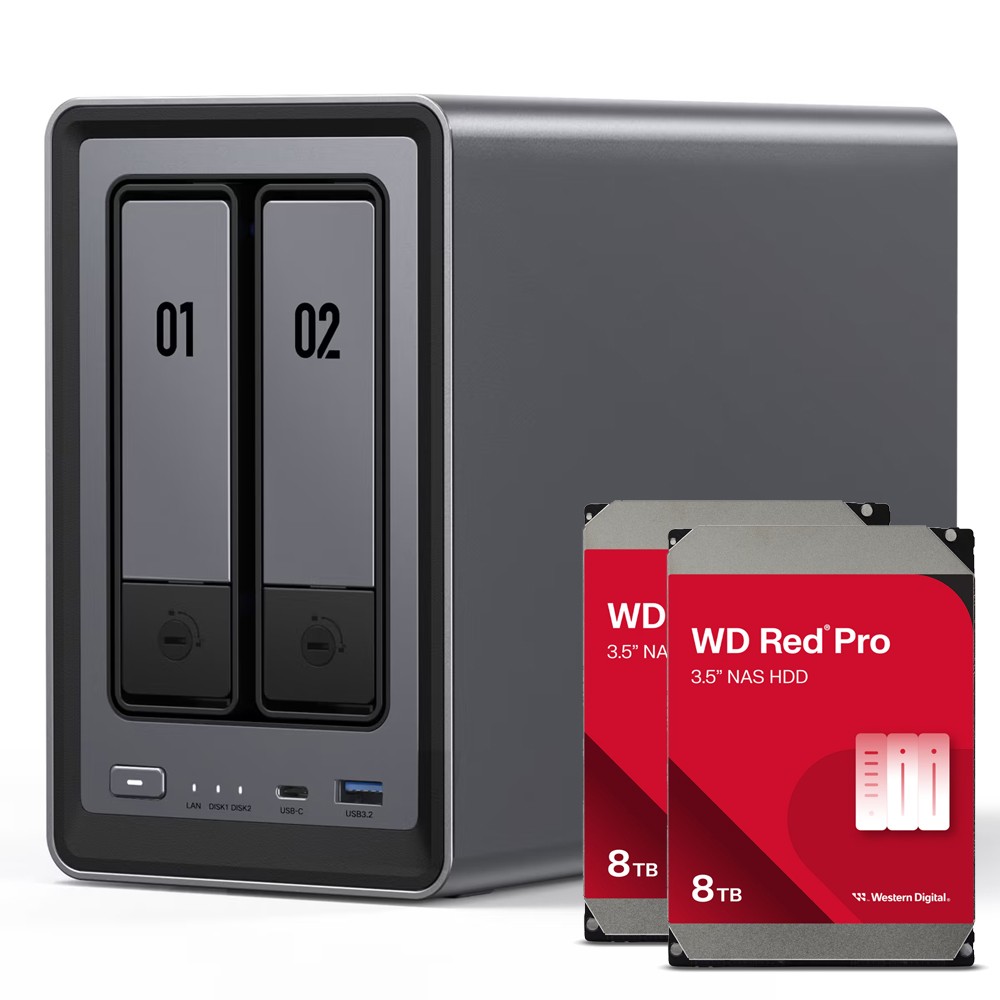 UGREEN DXP2800 16TB WD Red Pro NAS-Bundle NAS inkl. 2x 8TB WD Red Pro 3.5 Zoll SATA Festplatte