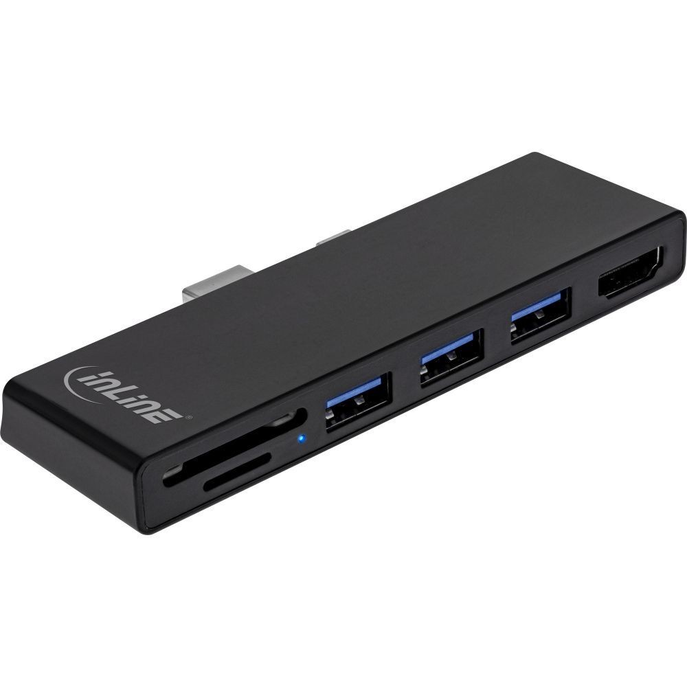 InLine MultiHub, Surface Pro 4/5/6, 3-Port USB 3.2 Typ-A Buchse HDMI 4K, Cardreader, schwarz