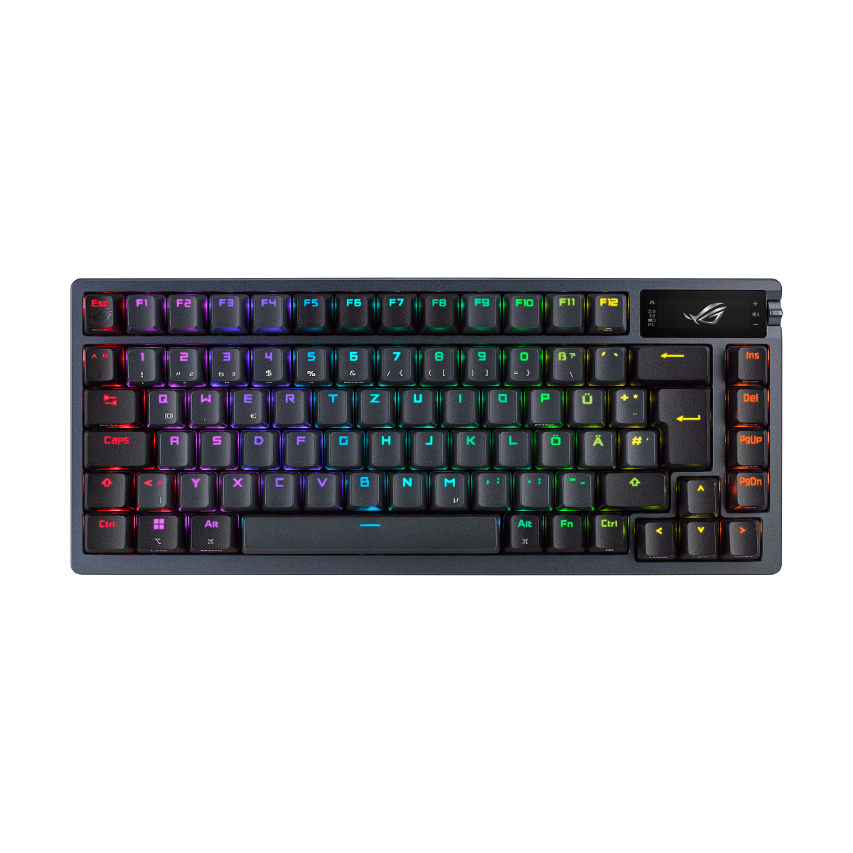 ASUS ROG Azoth RGB Gaming Tastatur mit 75% Layout - kabellose RGB Gaming Tastatur im Layout 75% mit Bluetooth und einem OLED Dis