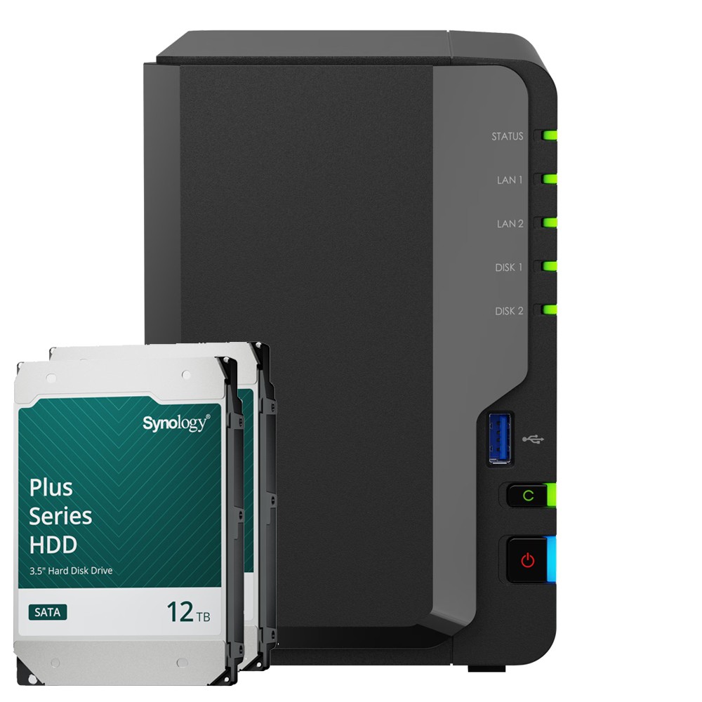 Synology DS225+ 24TB Plus HDD NAS-Bundle NAS inkl. 2x 12TB Synology Plus 3.5 Zoll SATA Festplatte