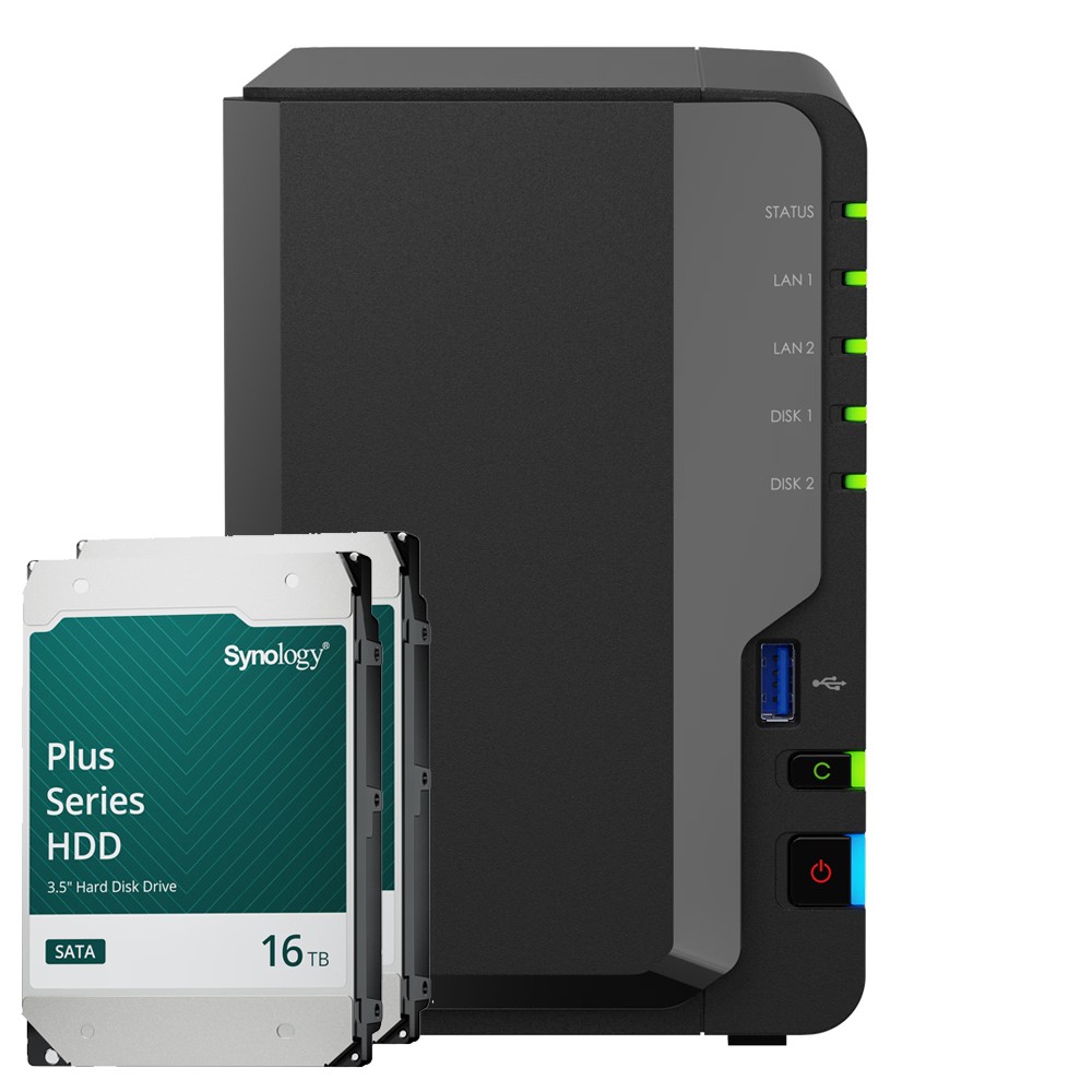 Synology DS225+ 32TB Plus HDD NAS-Bundle NAS inkl. 2x 16TB Synology Plus 3.5 Zoll SATA Festplatte