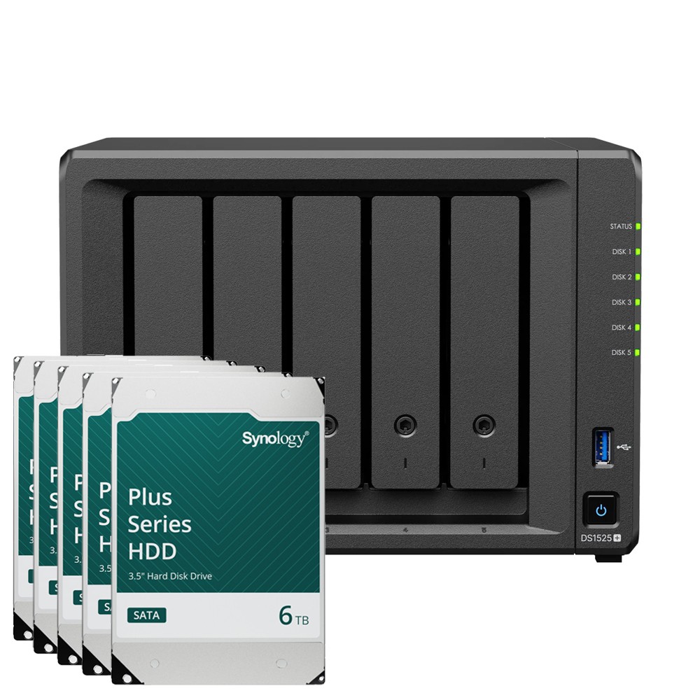 Synology DS1525+ 30TB Plus HDD NAS-Bundle NAS inkl. 5x 6TB Synology Plus 3.5 Zoll SATA Festplatte