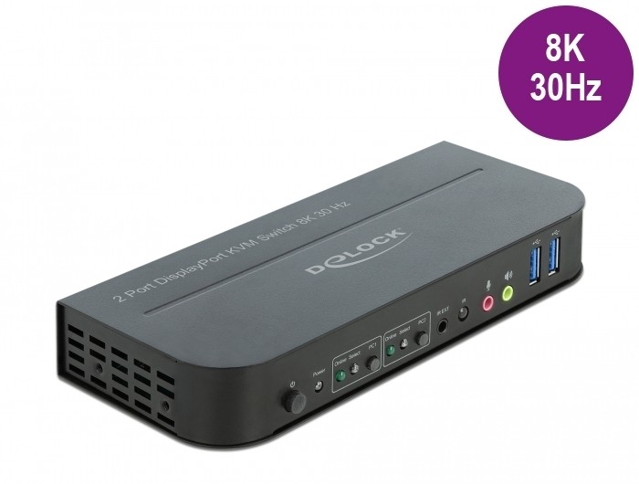 Delock DisplayPort 1.4 KVM Switch 8K 30 Hz mit USB 3.0 und Audio