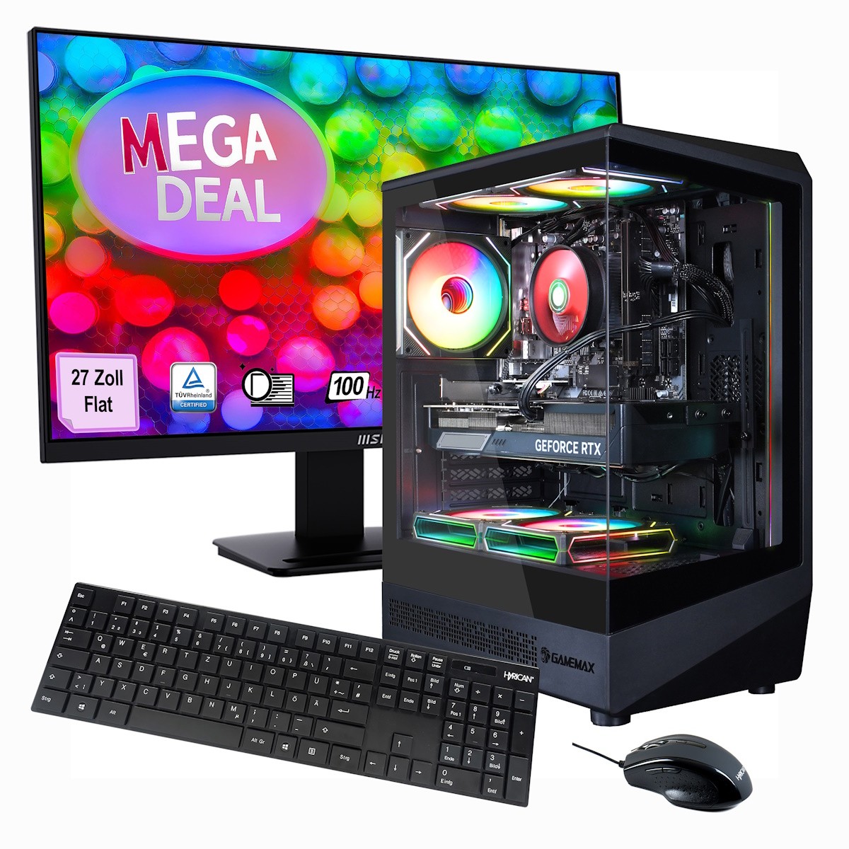 Hyrican Gaming-PC + MSI PRO MP273ADE SET AMD Ryzen 7 5700X, 32GB RAM, 1TB M.2 SSD, NVIDIA GeForce RTX 5060, Windows 11 Home