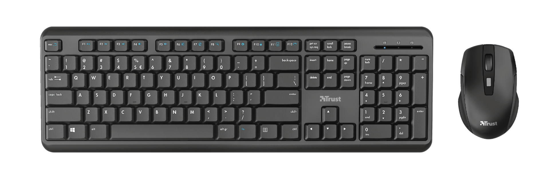 TRUST TKM-350 Tastatur und Maus Set, kabellos, Deutsches QWERTZ-Layout, Flüssigkeitsgeschützt