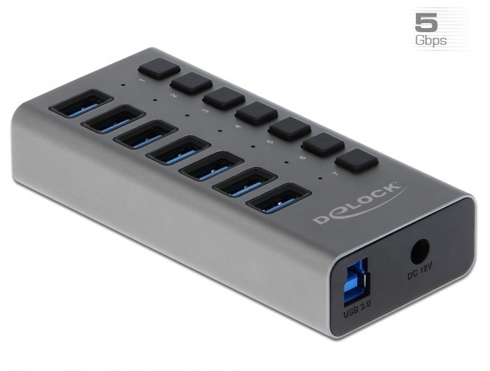Delock Externer SuperSpeed USB Hub mit 7 Ports + Schalter