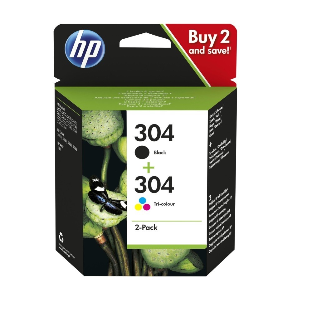 HP 304 (3JB05AE) Original Tintenpatronen 2er-Pack Kompatibilität: HP DeskJet 3000er / 2000er Serie, HP ENVY 5000er Serie