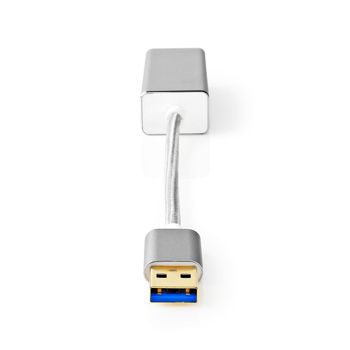 Nedis USB-Adapter | USB 3.2 Gen 1 | USB-A Stecker | RJ45 Buchse 1 Gbps | 0.20 m | rund | Vergoldet | Geflochten / Nylon | Silber
