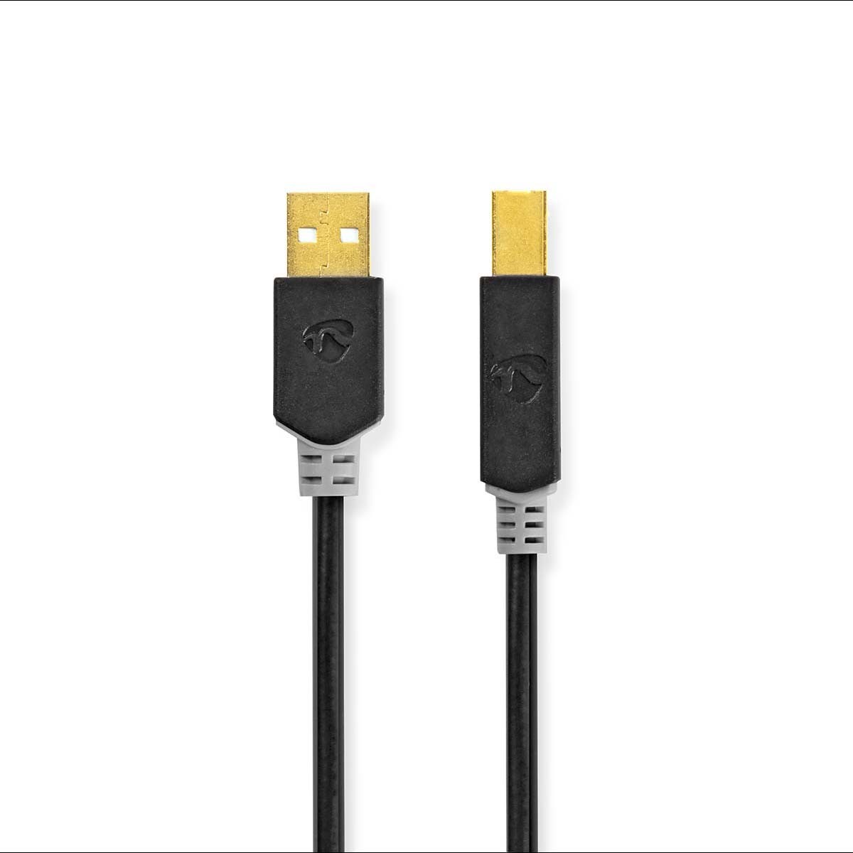 Nedis USB-Kabel | USB 2.0 | USB-A Stecker | USB-B Stecker | 480 Mbps | Vergoldet | 2.00 m | rund | PVC | Anthrazit | Verpackung 