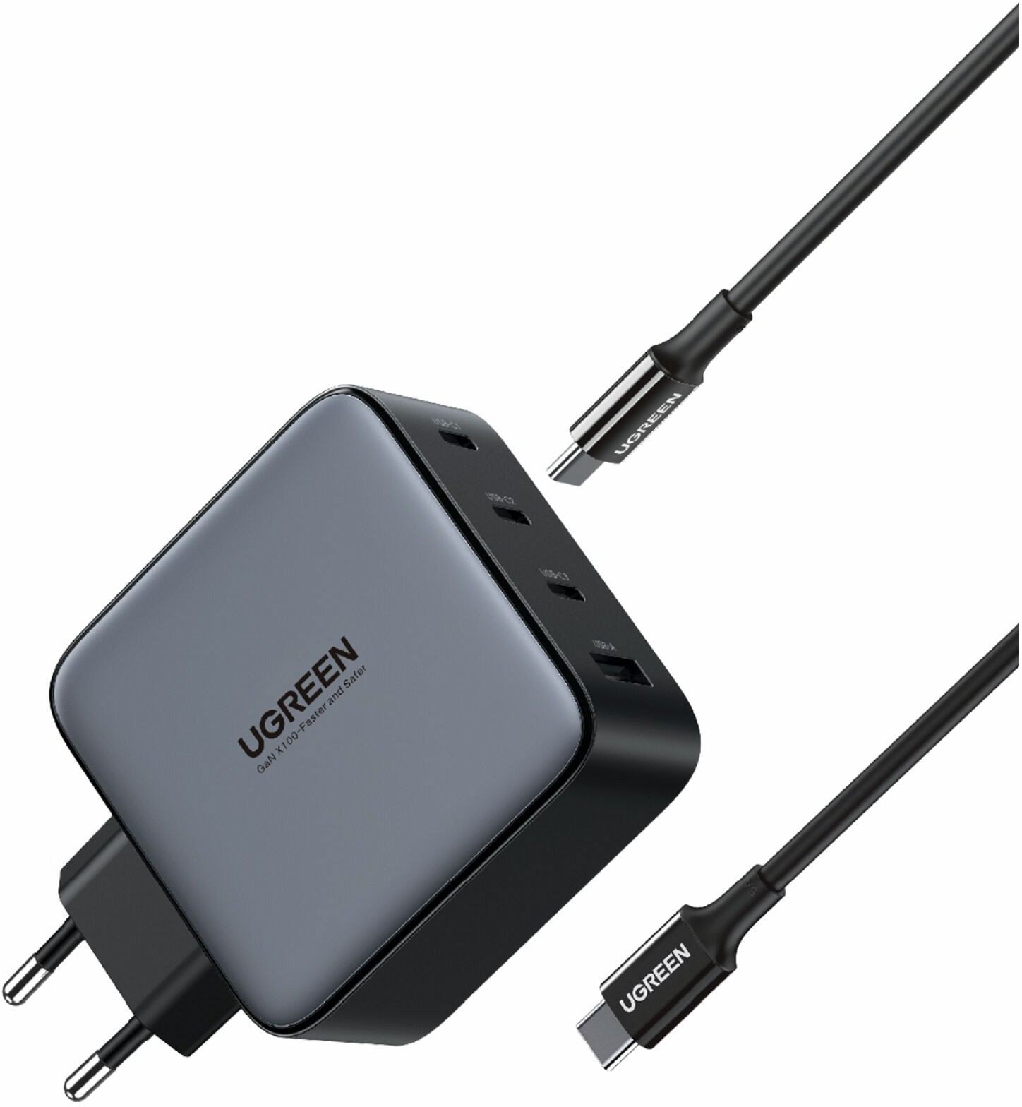 UGREEN USB-A+3xUSB-C 100W GaN Ladegerät USB C-C Kabel, schwarz