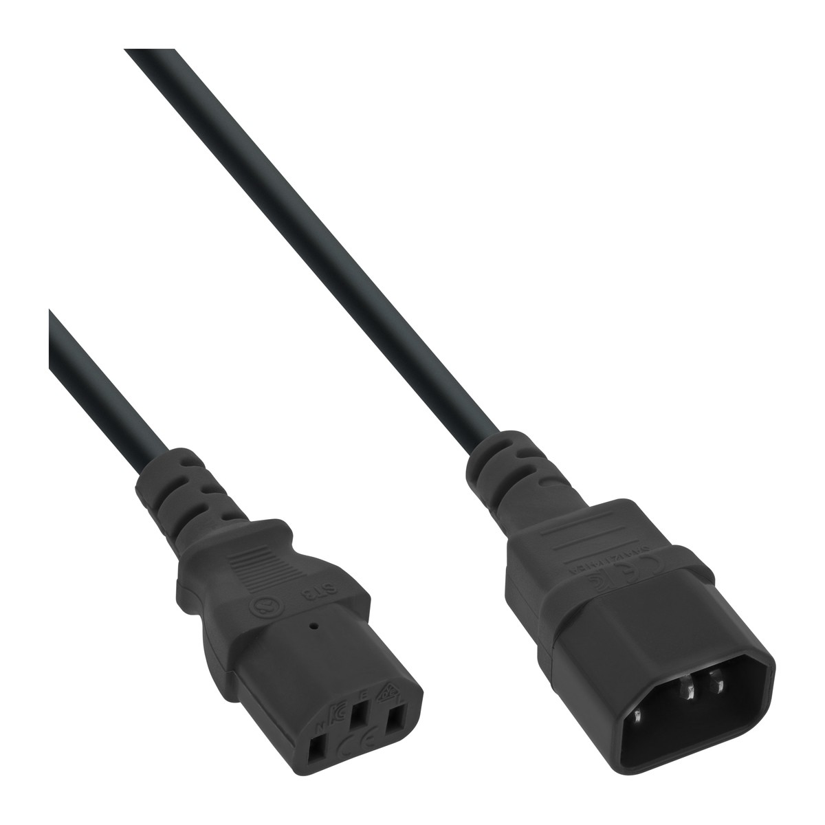 InLine® Kaltgeräteverlängerung, C13 auf C14, schwarz, 3m