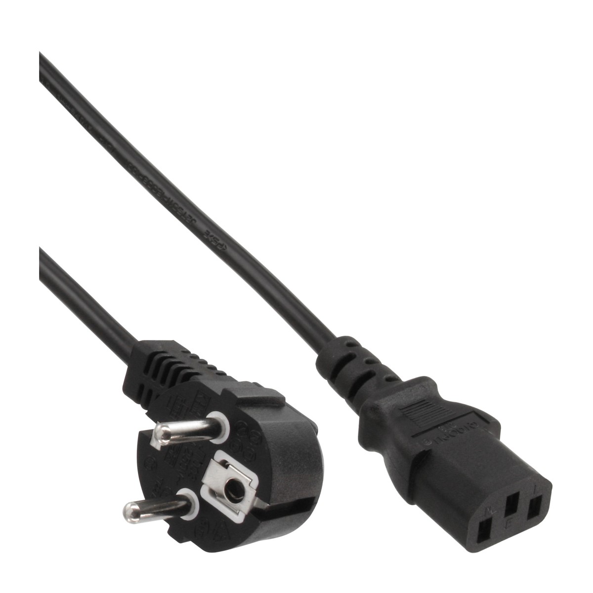 InLine® Netzkabel, Schutzkontakt gewinkelt, Kaltgerätestecker C13, 0,5m