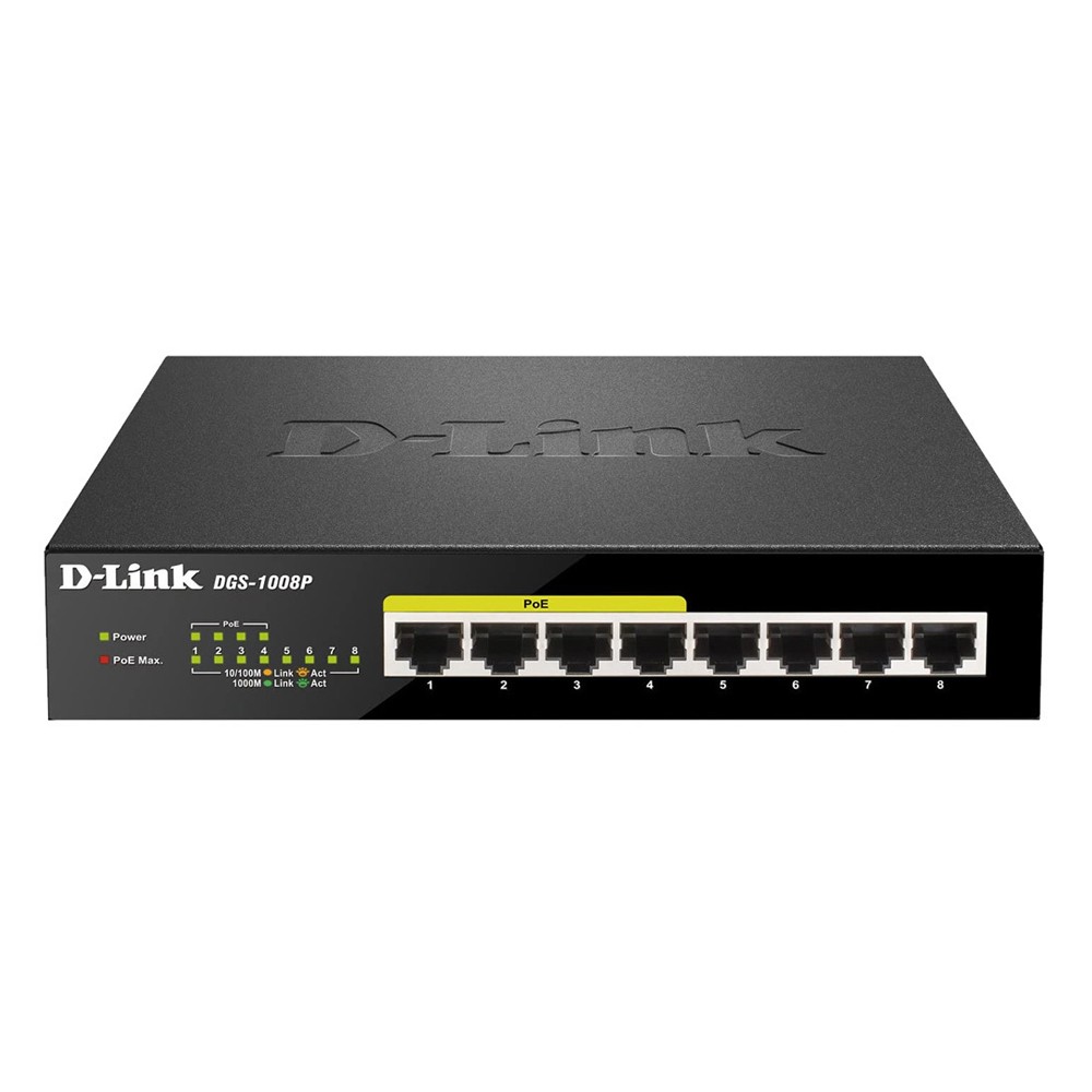 D-Link DGS-1008P Unmanaged Switch 8x Gigabit LAN (davon 4x PoE+), 60W PoE-Budget, Plug & Play