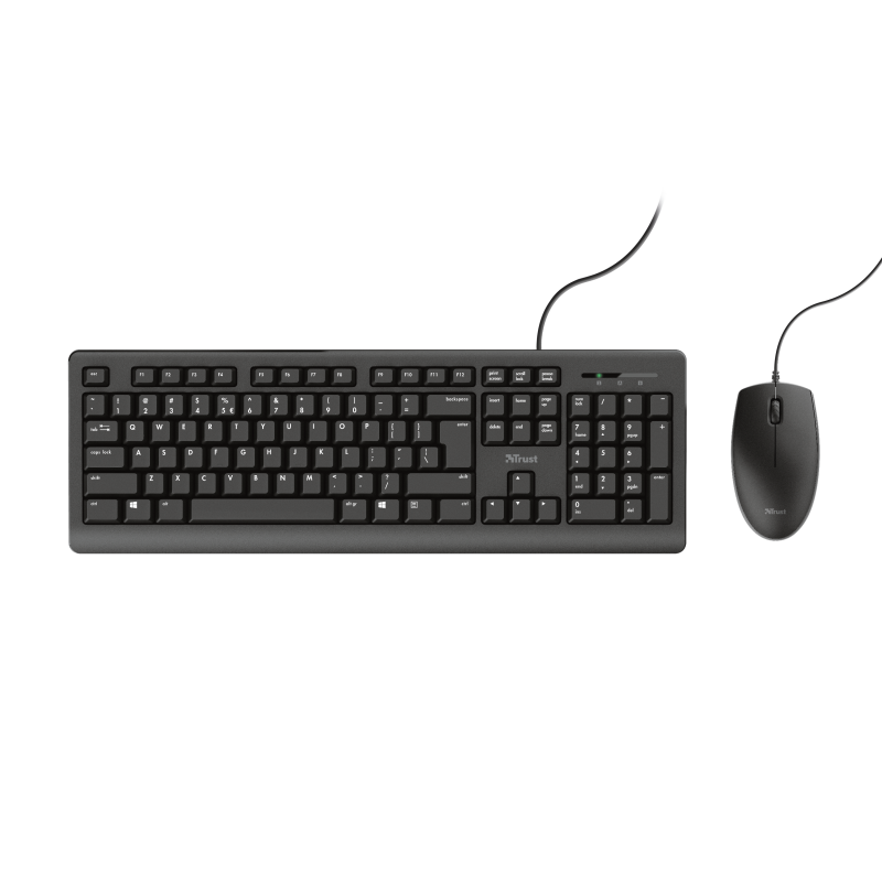 TRUST Primo Tastatur & Maus Set, kabelgebunden, Deutsches QWERTZ-Layout, Flüssigkeitsgeschützt