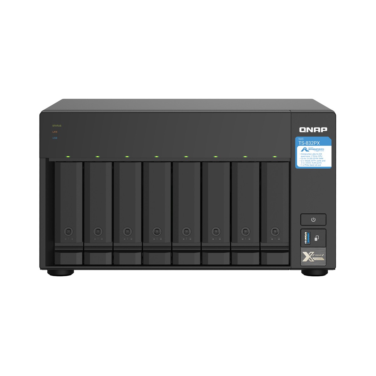 QNAP TS-832PX-4G NAS 8-Bay [0/8 HDD/SSD, 2x 10GbE SFP+, 2x 2.5GbE, 3x USB 3.0, 4GB RAM]