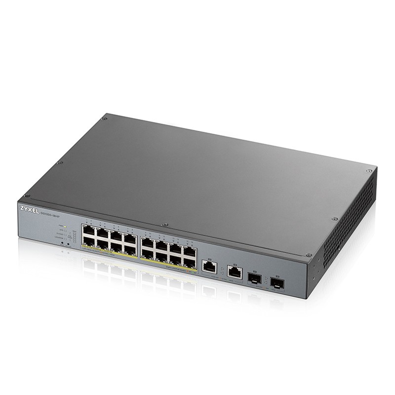 Zyxel GS1350-18HP Smart Managed Switch 16x Gigabit Ethernet (16x PoE+ max. 250 Watt), 2x GbE/SFP, Long Range, inkl. 1 Jahr Nebul