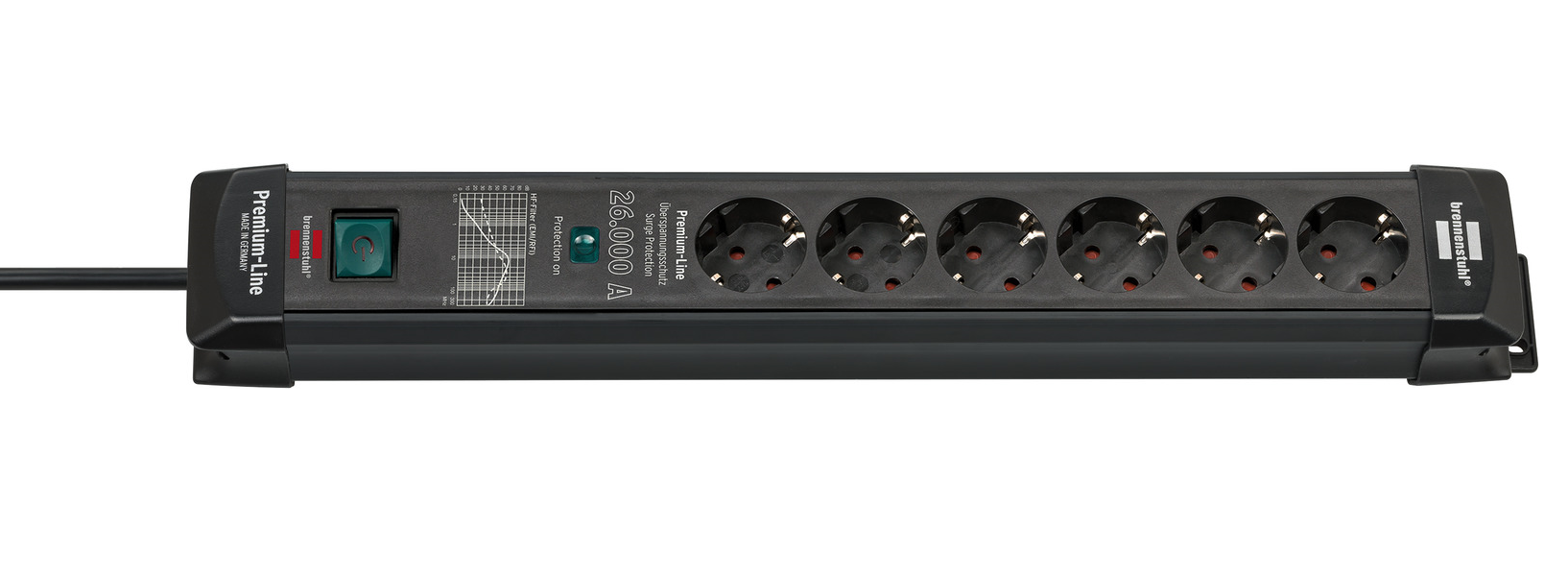 Brennenstuhl Premium-Line Steckdosenleiste 6-fach mit Überspannungschutz, schwarz, 1,8m Kabel