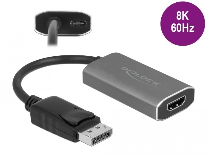 Delock Aktiver DisplayPort 1.4 zu HDMI Adapter 8K mit HDR Funktion