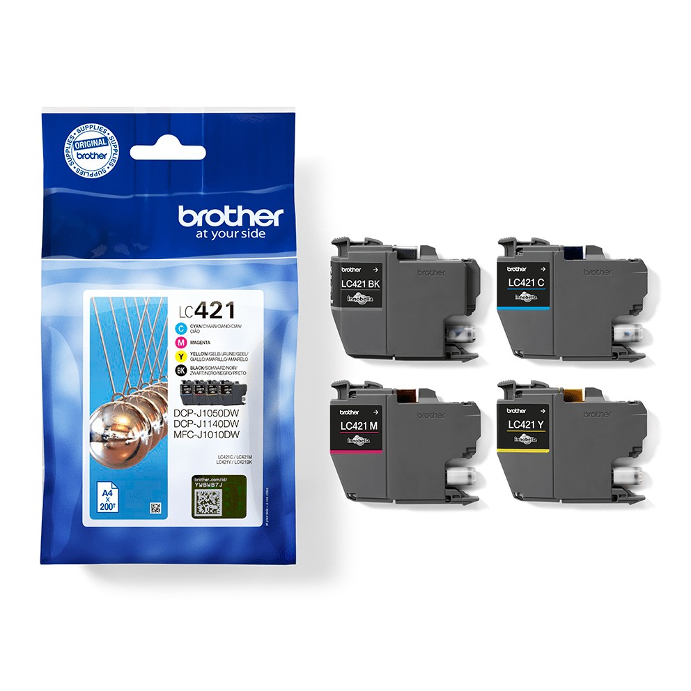 Brother LC-421 Tintenpatronen 4er Multipack Schwarz, Cyan, Magenta & Gelb | Kompatibilität: DCP-J1050DW // DCP-J1140DW // DCP-J1