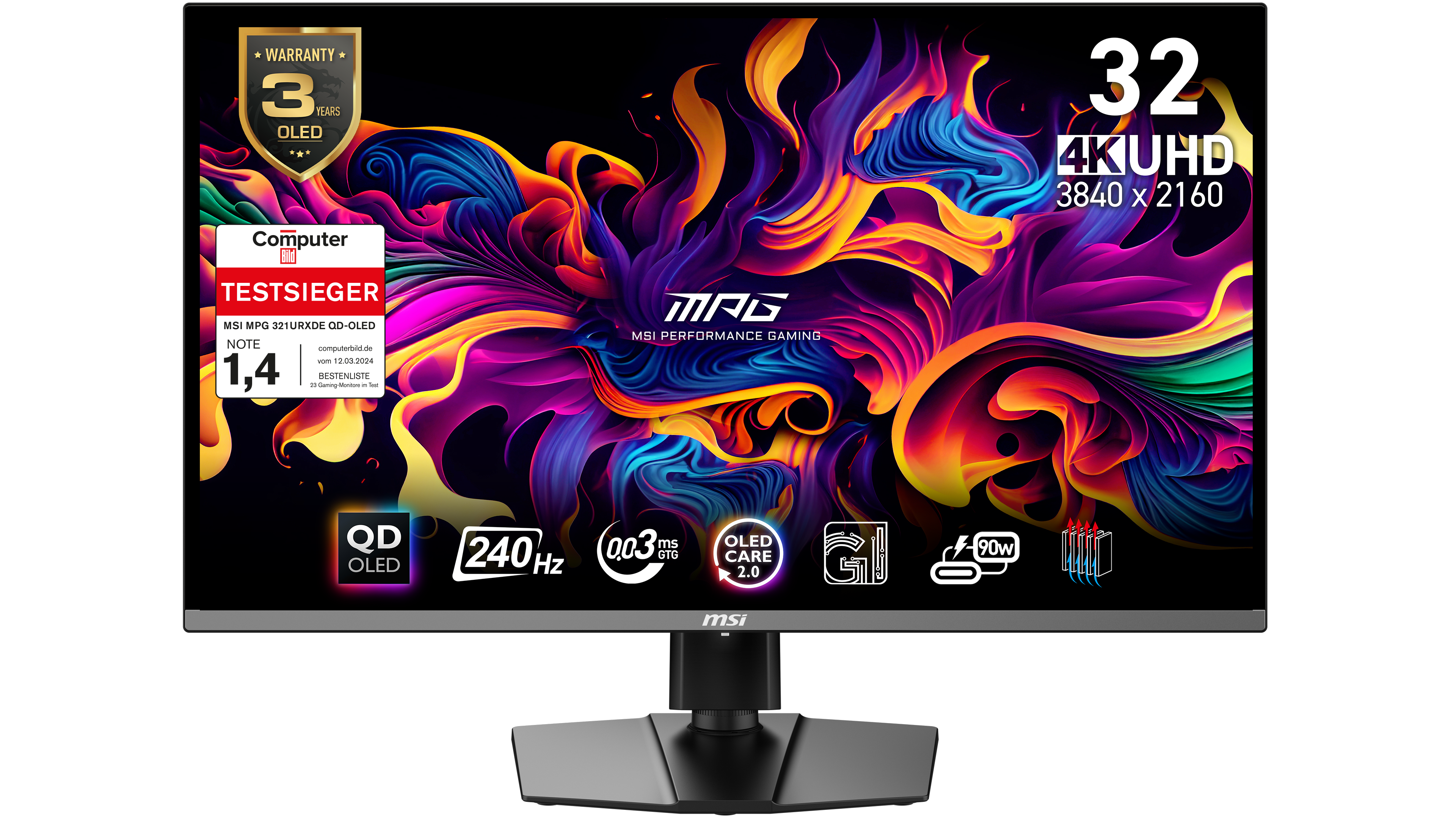 MSI MPG 321URXDE QD-OLED Gaming Monitor - 4K UHD, 240 Hz, 0,03ms MSI OLED Care 2.0, HDMI 2.1