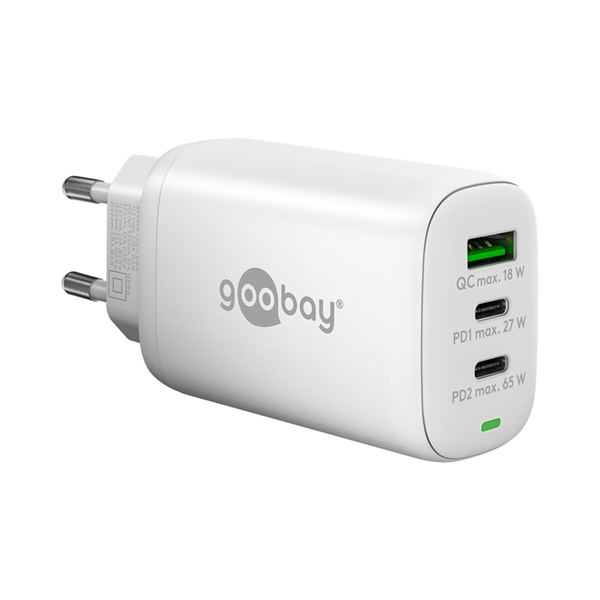 Goobay USB-C™ PD 3-fach Multiport-Schnellladegerät (65 W) - weiß