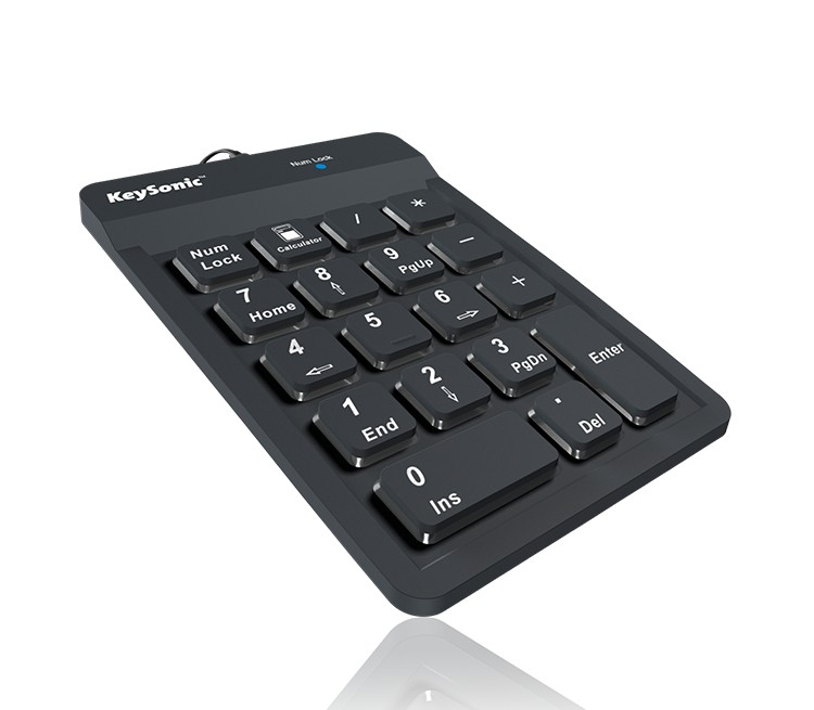 KeySonic ACK-118BK Nummernblock aus Silikon Staub- Und Spritzwassergeschützt, Einziehbares USB Kabel