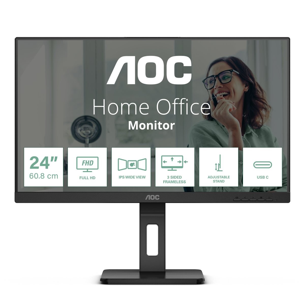 AOC 24P3CV 24 Zoll Full HD Monitor, höhenverstellbar, Lautsprecher (1920x1080, 75 Hz, HDMI, DisplayPort (in/out), USB-C (65W PD)