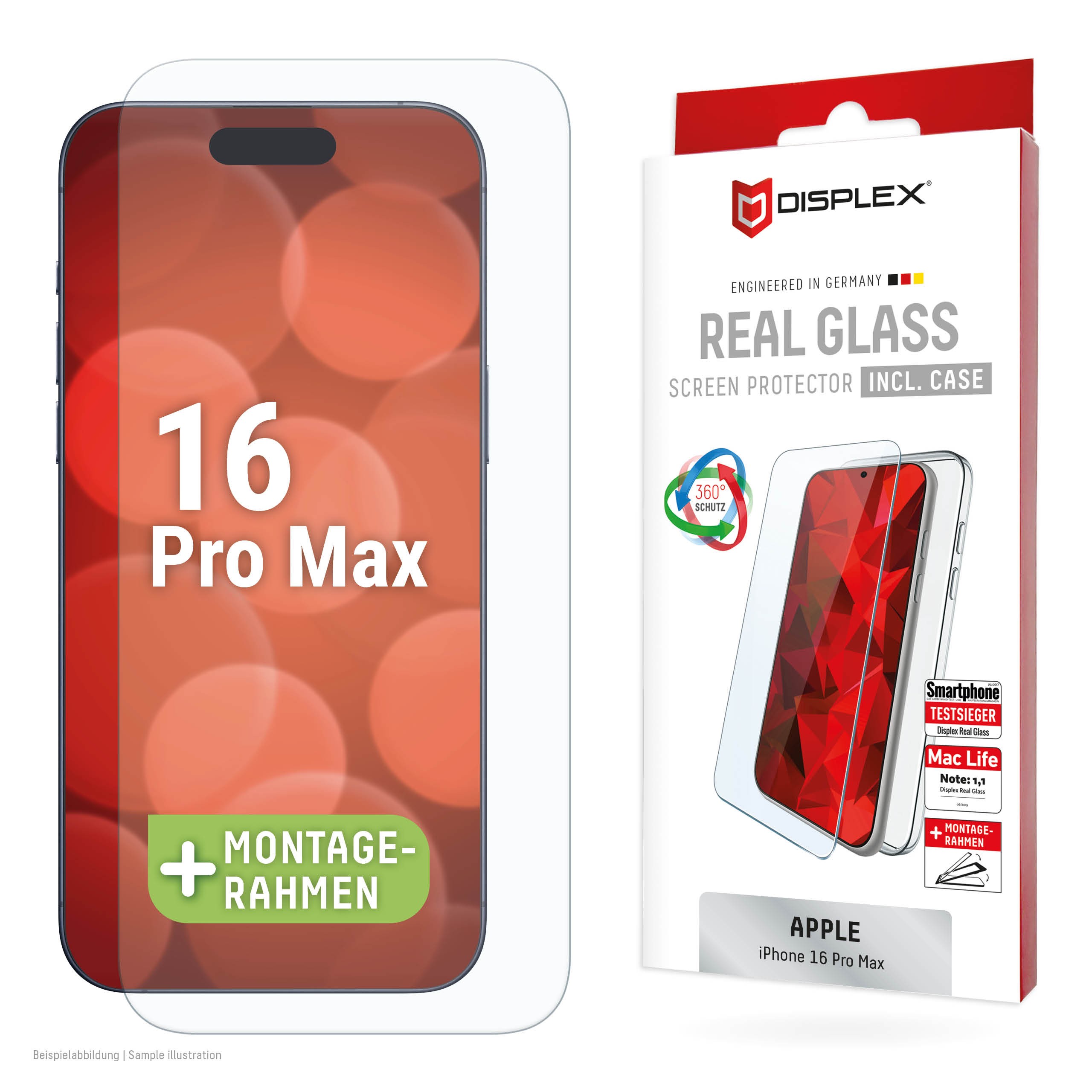 DISPLEX Real Glasschutzfolie + Handyhülle für iPhone 16 Pro Max