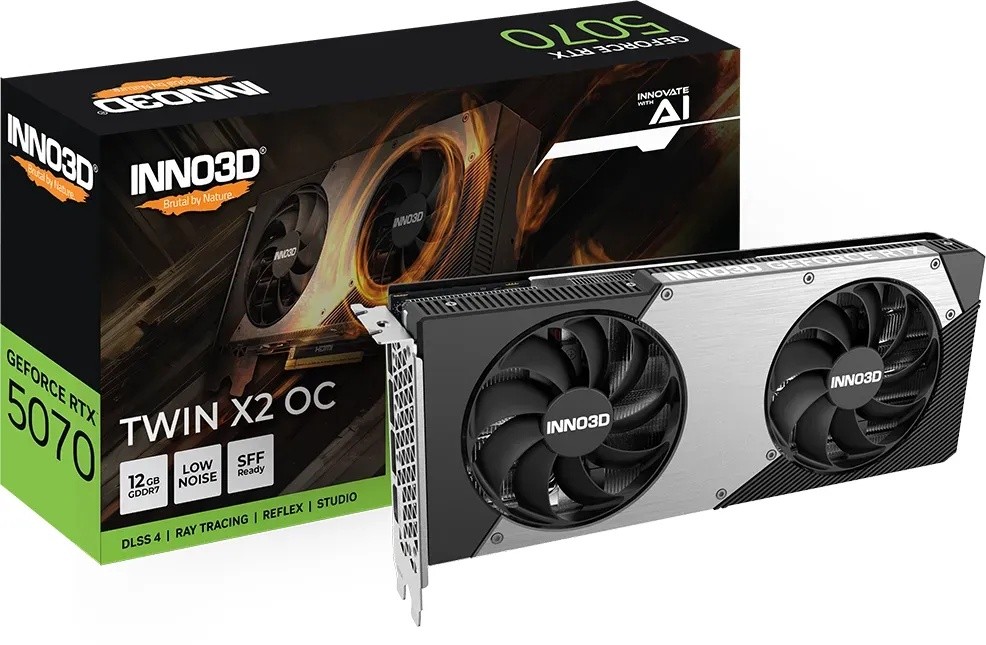INNO3D GeForce RTX 5070 TWIN X2 OC - 12GB GDDR7, HDMI, 3x DP