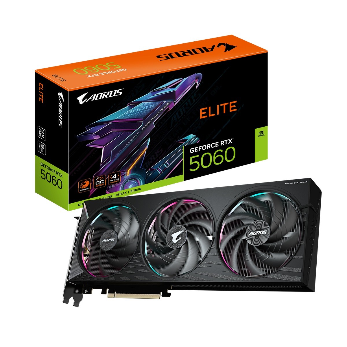 Gigabyte AORUS GeForce RTX 5060 ELITE 8G Grafikkarte - 8GB GDDR7, HDMI, 3x DP