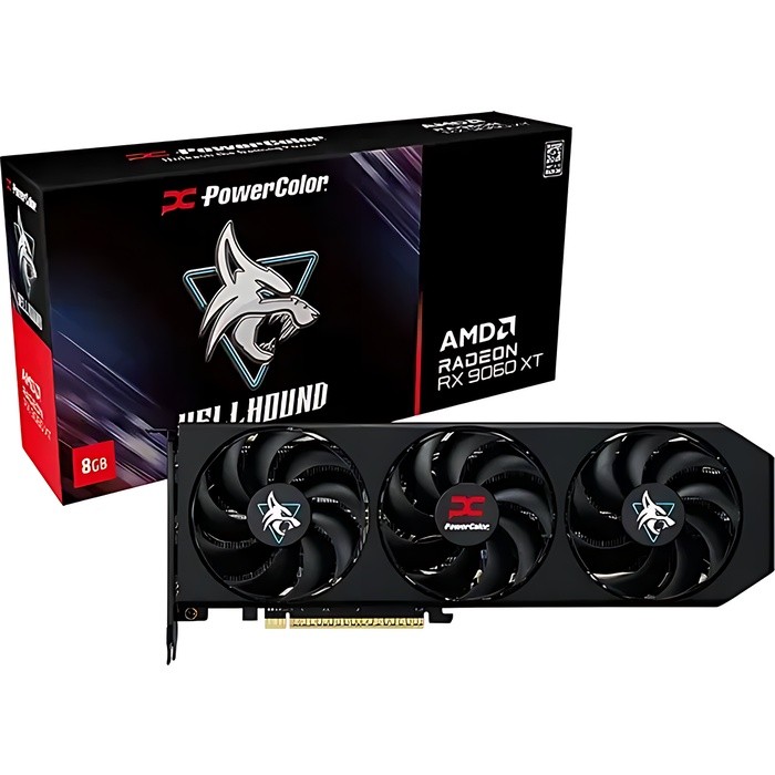 Powercolor Radeon RX 9060 XT Hellhound 8GB OC Grafikkarte - 8GB GDDR6, 2x HDMI, 2x DP