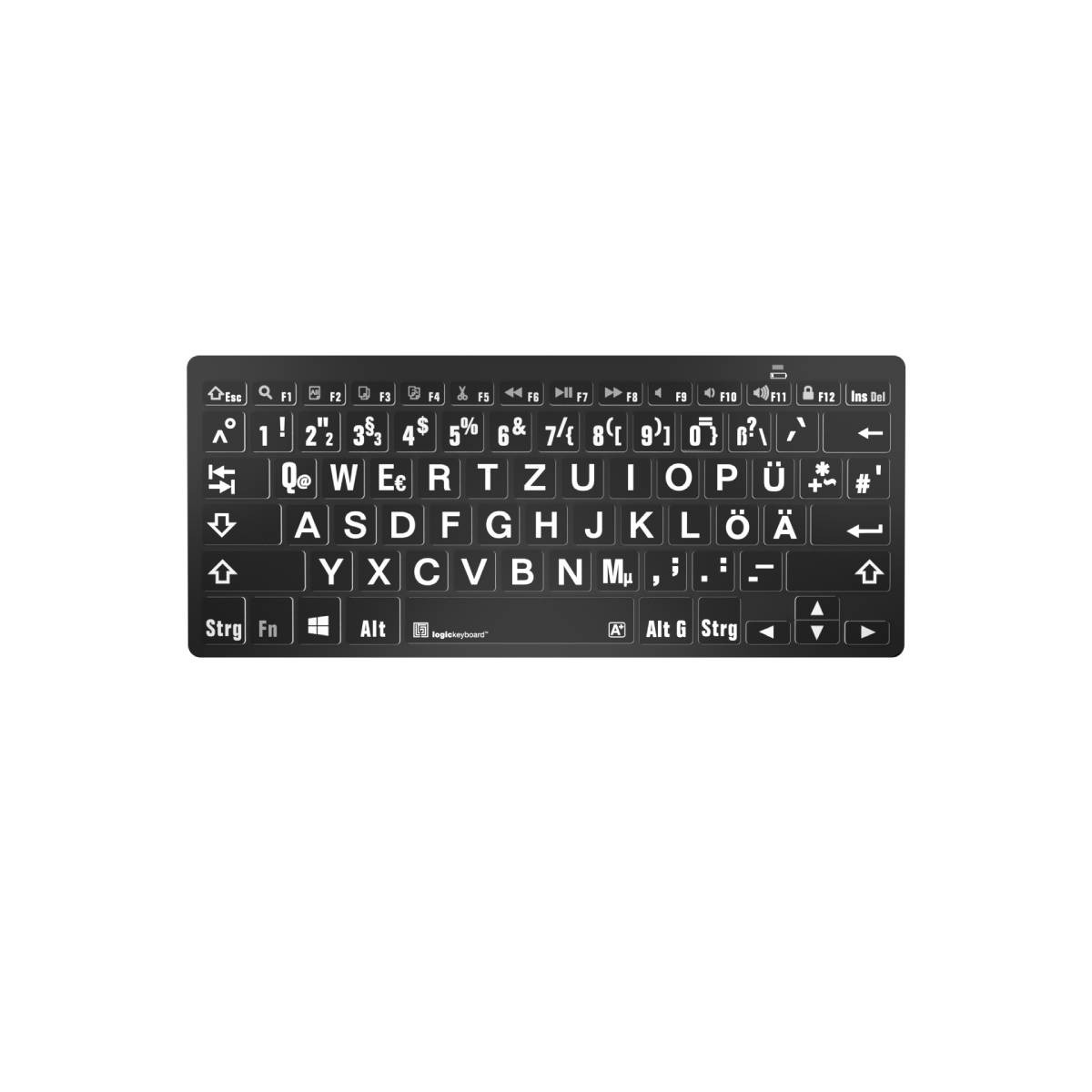 LogicKeyboard PC Bluetooth Großdruck-Tastatur Weiß auf Schwarz, Mini Layout