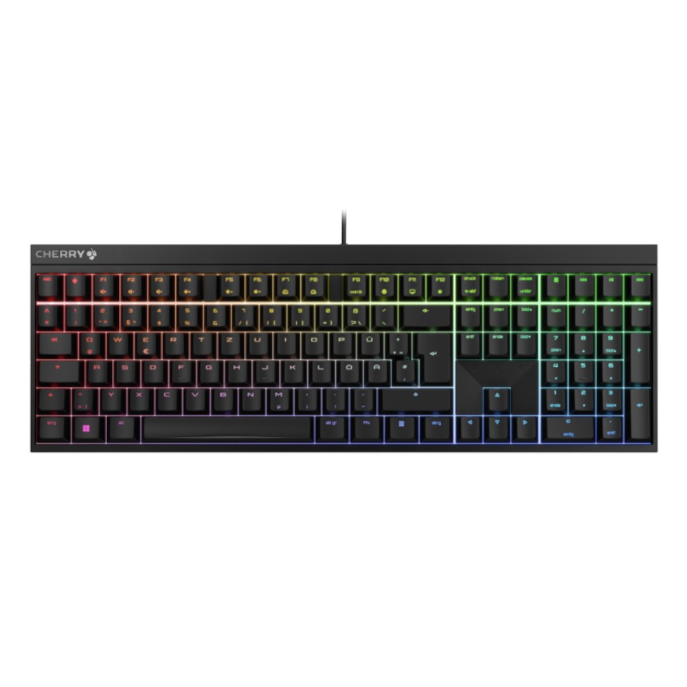 Cherry XTRFY MX 2.0S Gaming-Tastatur, Kabelgebunden, schwarz RGB-Beleuchtung, Gold-Crosspoint-Präzisionsschalter