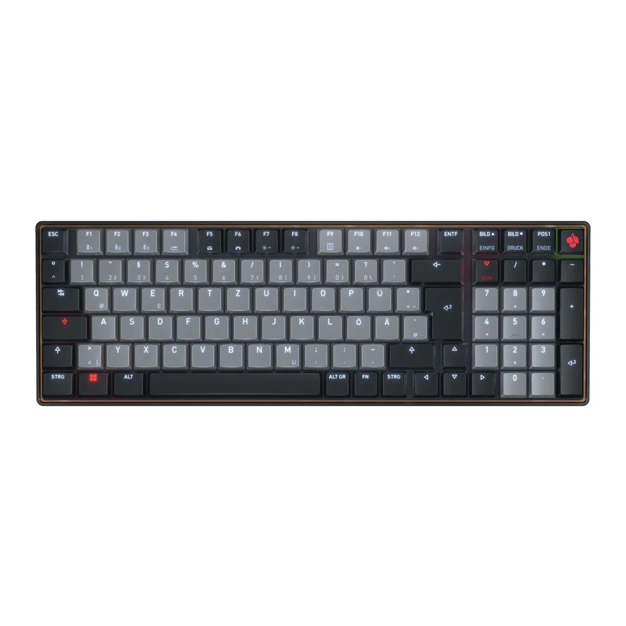 CHERRY KW 550 MX LP, Mechanische 96% Tastatur, DE-Layout Zwei Verbindungsmodi: Bluetooth® und kabelgebunden, RGB-LED für Ladesta