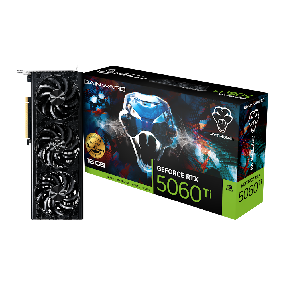 Gainward GeForce RTX 5060 Ti 16GB Python III OC - 16GB GDDR7, HDMI, 3x DP