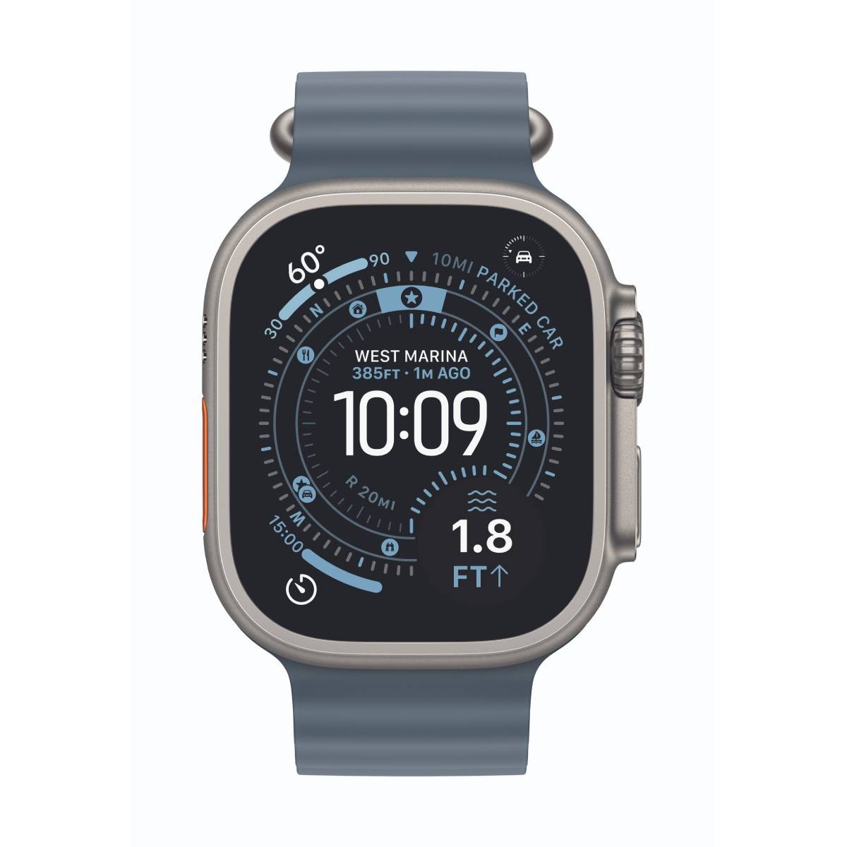 Apple Watch Ultra 3 Cellular 49mm Natur Titan Gehäuse mit Maritimblau Ocean Band