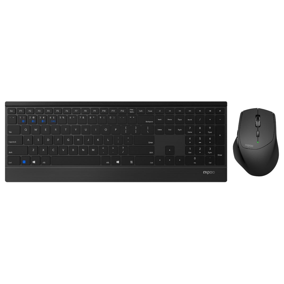 Rapoo Kabelloses Multi-Mode-Deskset "9500M", Black Ultraflaches 4,5-mm-Design - kabellose Multimodus-Verbindung - Tastaturlayout