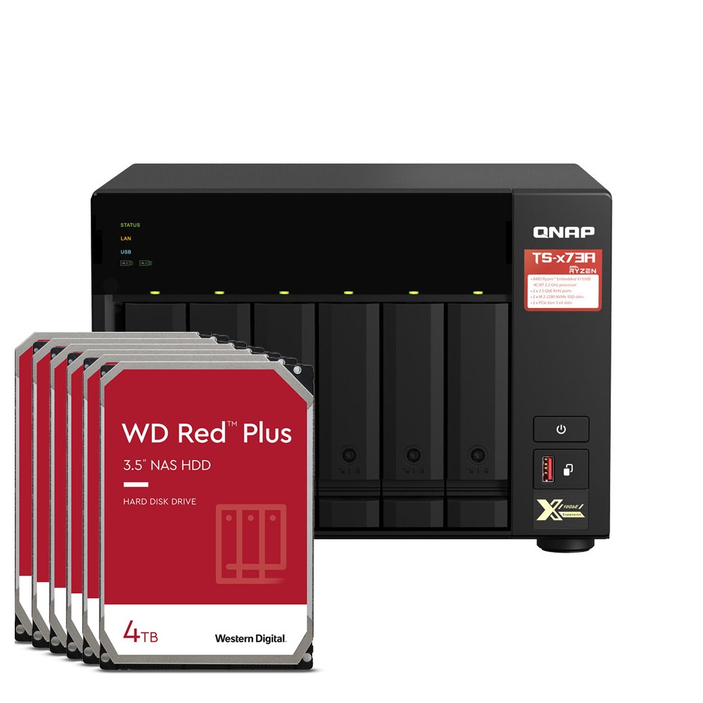 QNAP TS-673A-8G 24TB WD Red Plus NAS-Bundle NAS inkl. 6x 4TB WD Red Plus 3.5 Zoll SATA Festplatte