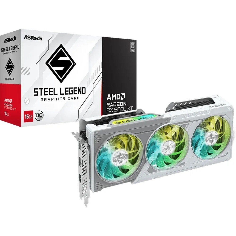 ASRock Radeon RX 9060 XT 16GB Steel Legend OC Grafikkarte - 16GB GDDR6, 2x HDMI, 2x DP