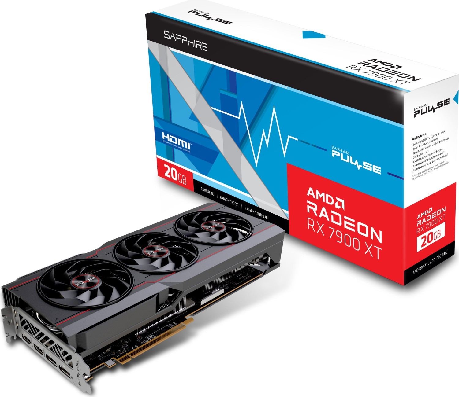 Sapphire Pulse Radeon RX 7900 XT - 20GB GDDR6, 2x HDMI, 2x DP, lite retail