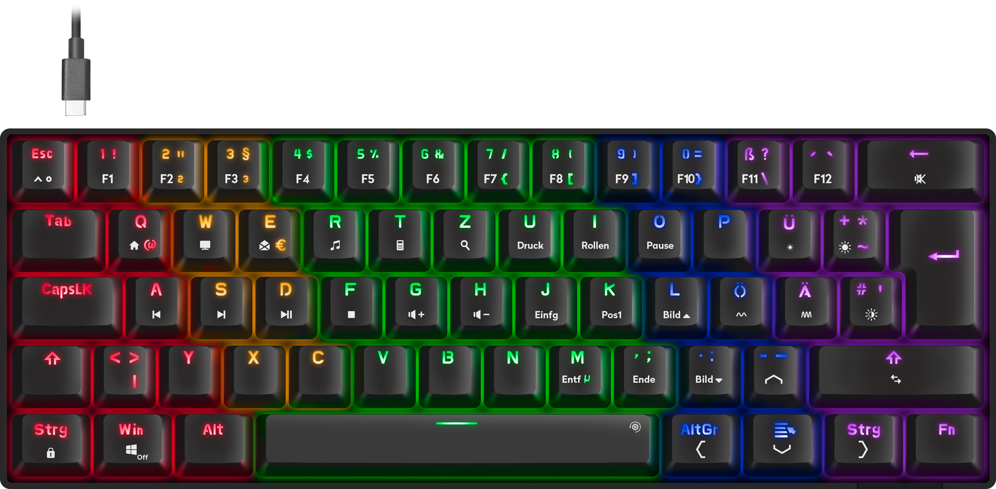 Speedlink ATMOS RGB Regenbogen Mechanische 60% Gaming Tastatur mit braunen Schaltern, schwarz