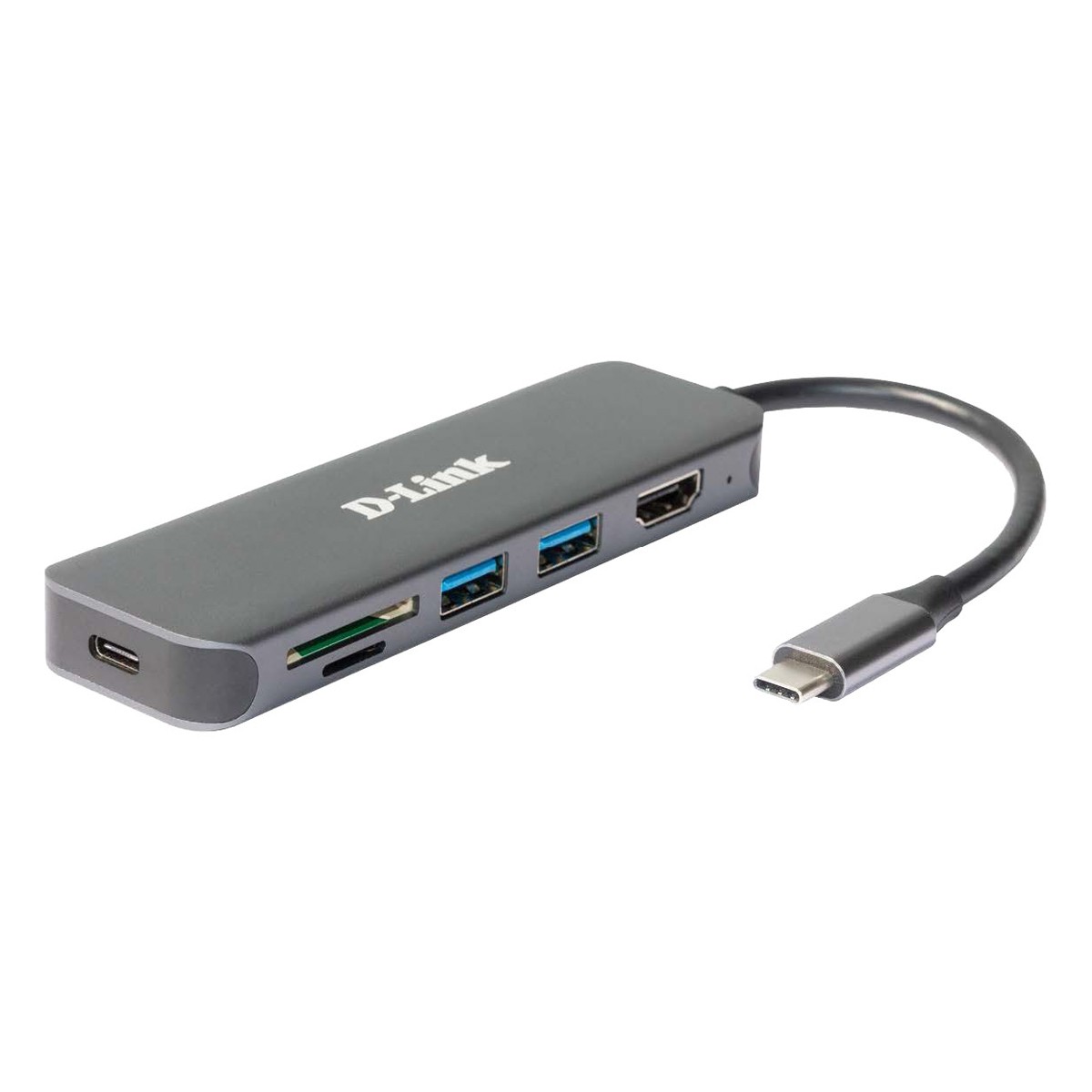 D-Link DUB-2327 USB-Hub mit HDMI, Kartenleser und Ladefunktion 1x USB-C mit PD, 2x USB-A 3.0, 1x HDMI 1.4, 1x microSD Slot, 1x S
