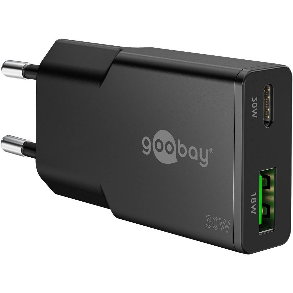 Goobay USB-C™ PD GaN Dual-Schnellladegerät Slim (30 W) schwarz