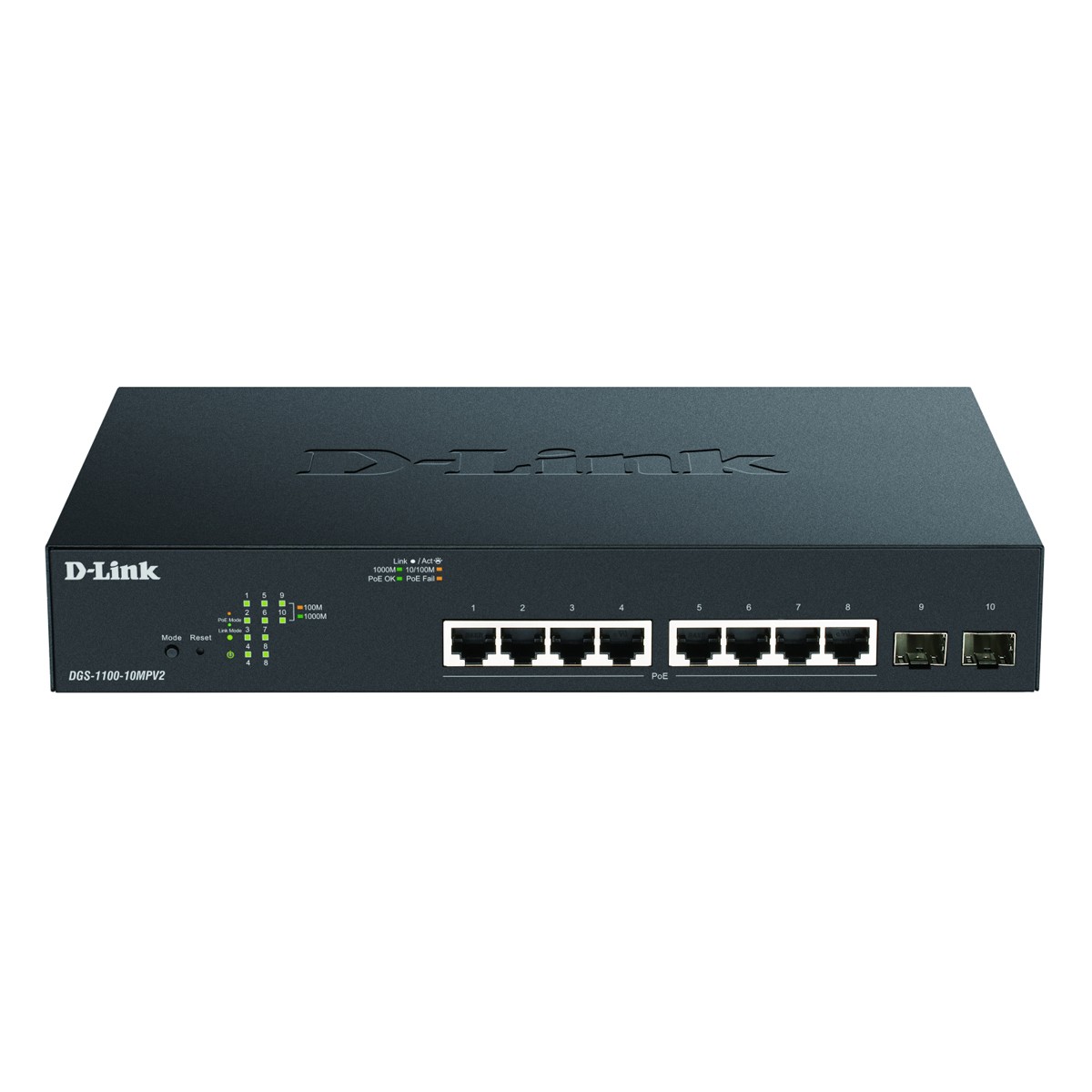 D-Link DGS-1100-10MPV2 Smart Managed Switch [8x Gigabit Ethernet PoE+, 130W, 2x SFP]