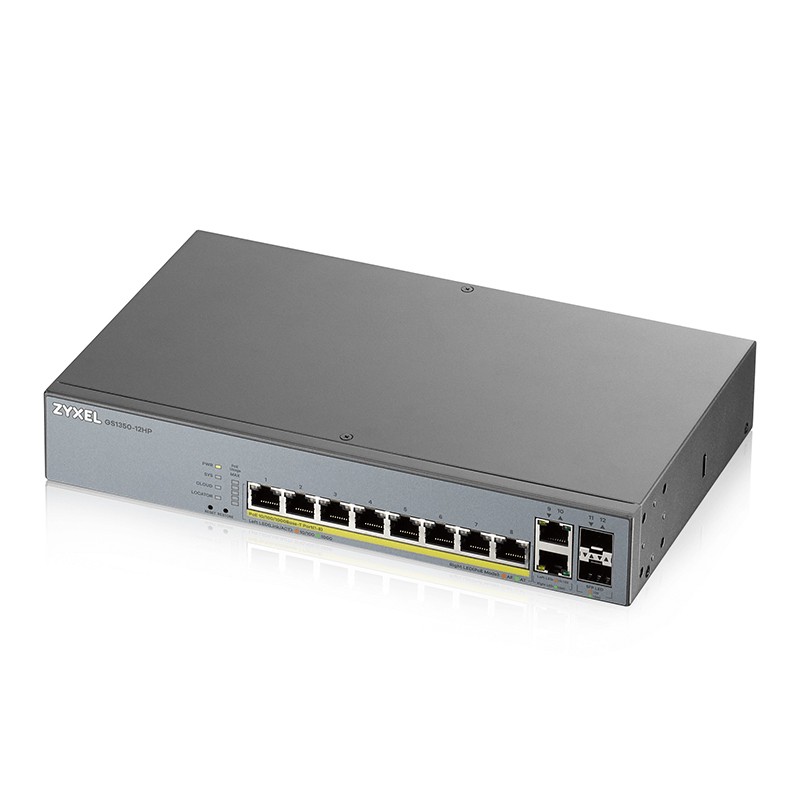 Zyxel GS1350-12HP Smart Managed Switch 10x Gigabit Ethernet (8x PoE+ max. 130 Watt), 2x SFP, Long Range, inkl. 1 Jahr Nebula Pro